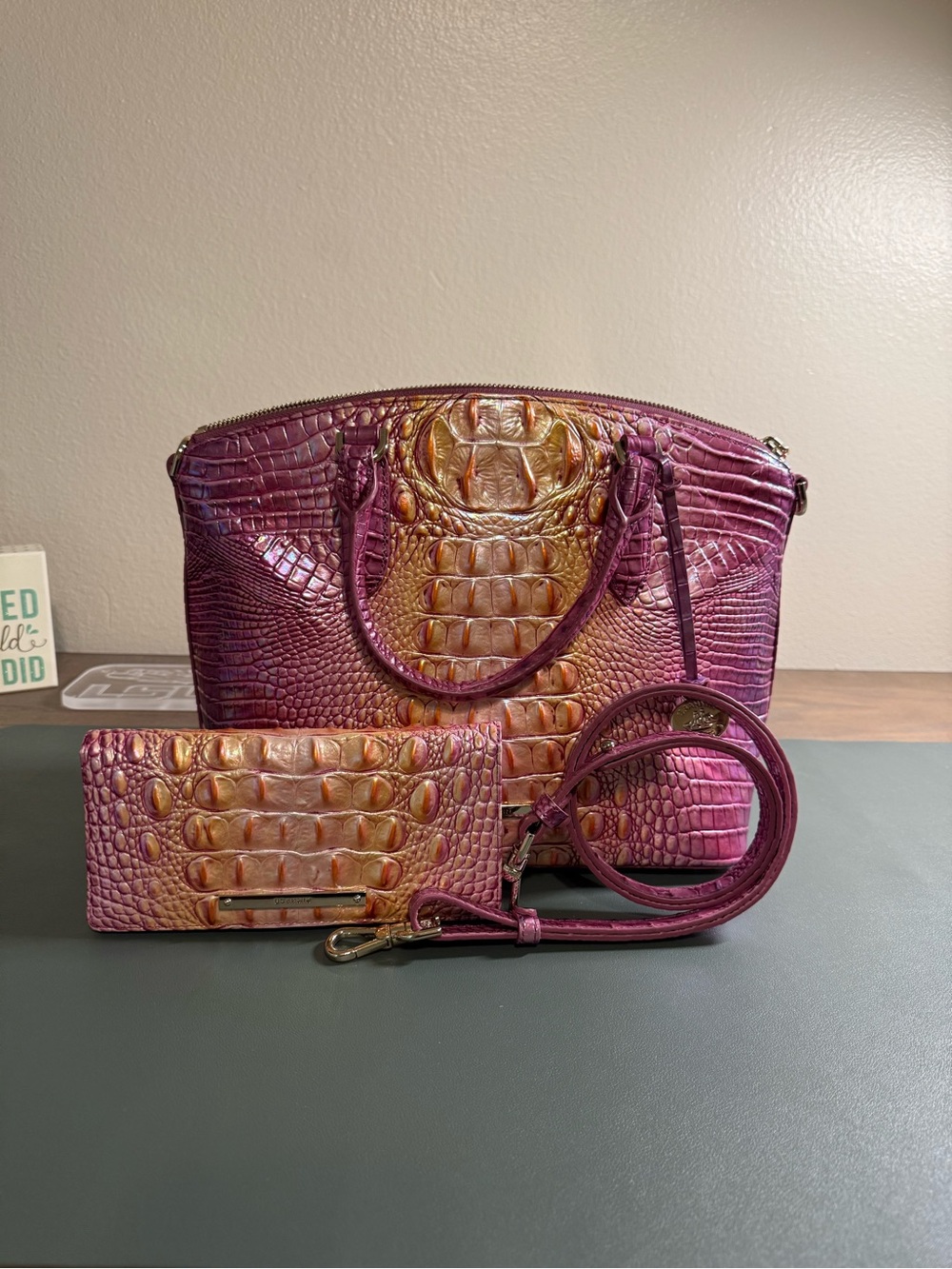 EUC BRAHMIN MEDIUM DUXBURY GRAPEFRUIT OMBRE W ADY WALLET
